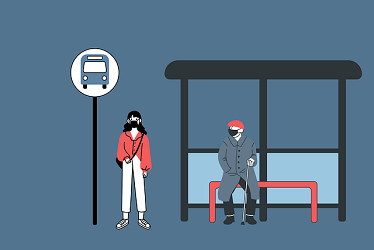 kobieta i mężczyzna na przystanku autobusowym